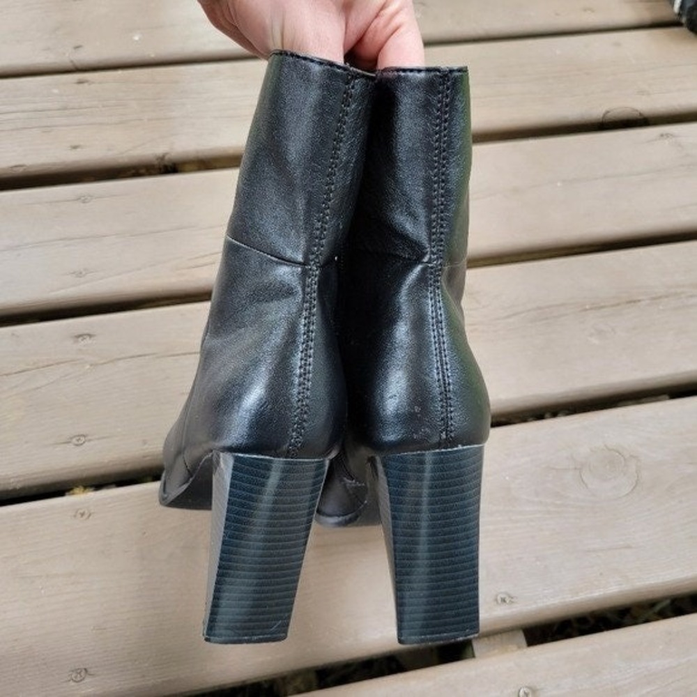 Vintage 90s y2k Candie's‎ Bratz Black Faux Leather Square Toe Chunky Heel Boots - Picture 5 of 9